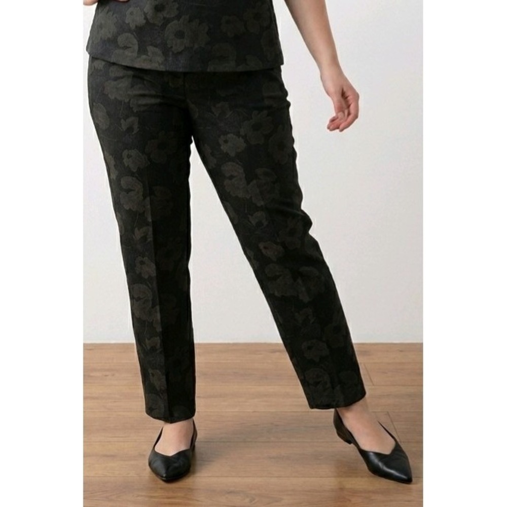 Talbots Heritage Black Floral Jacquard Ankle Pants Side Zip Dress Trousers 10